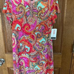 s Vibrant Paisley Shift Dress - Pink & Turquoise